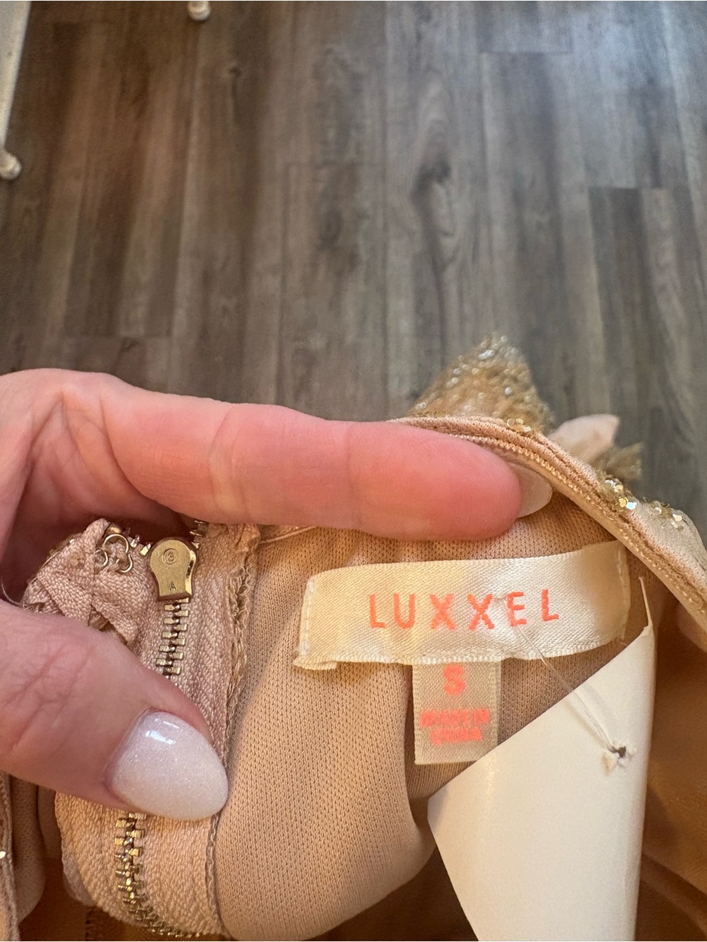 Luxxel Strapless Beaded Evening Gown in Champagne - Picture 7 of 7